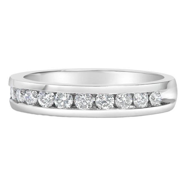 IGI Certified 1/2 Cttw Round Brilliant Cut Diamond 18K White Gold Channel Set Eternity Style Wedding Band Ring - Size 8 For Sale