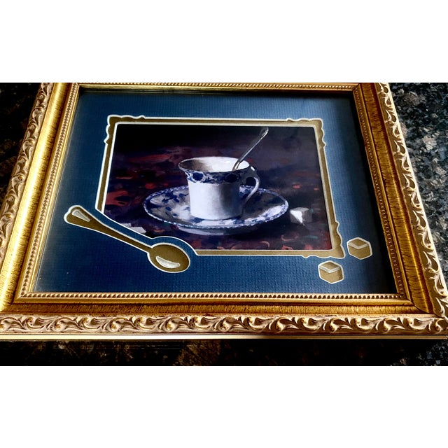 Vintage Chinoiserie Teacup Still Life Framed Print With Exquisite Mat Board Accents Excellent Condition. For Sale - Image 9 of 10