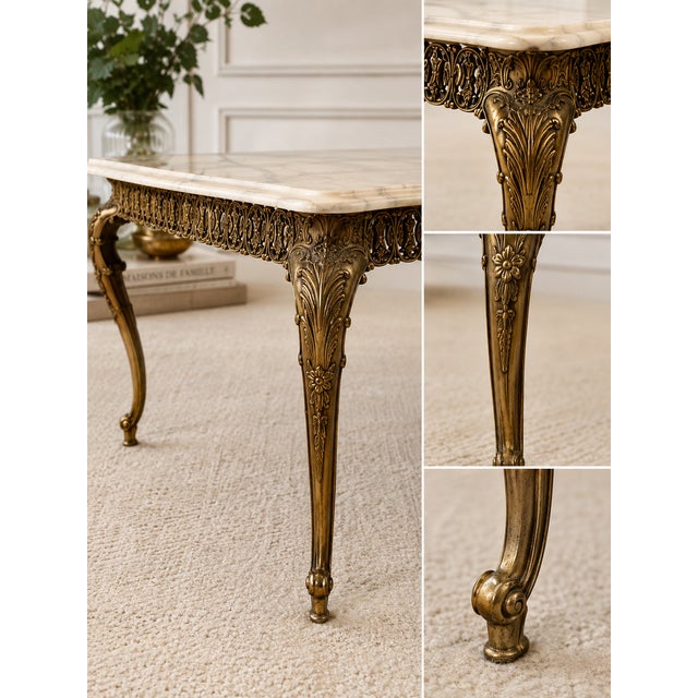 Louis XV Gilt Bronze Coffee Table with White Marble Top, 1970s For Sale - Image 6 of 8