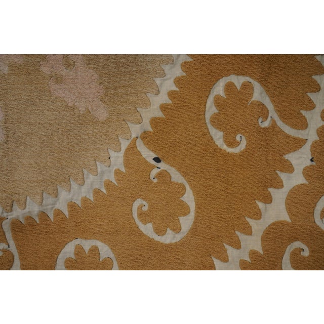 Suzani Pastel Tapestry -Tan and Sand Uzbek Table Cloth 4'1'' X 4'4'' For Sale - Image 4 of 8