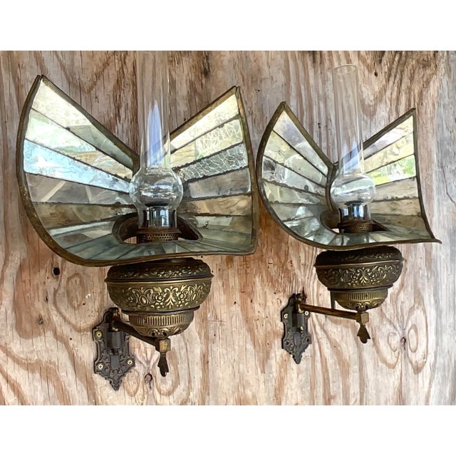 Vintage Wheeler Mirrored Glass Wall Sconces, Pair For Sale - Image 4 of 13