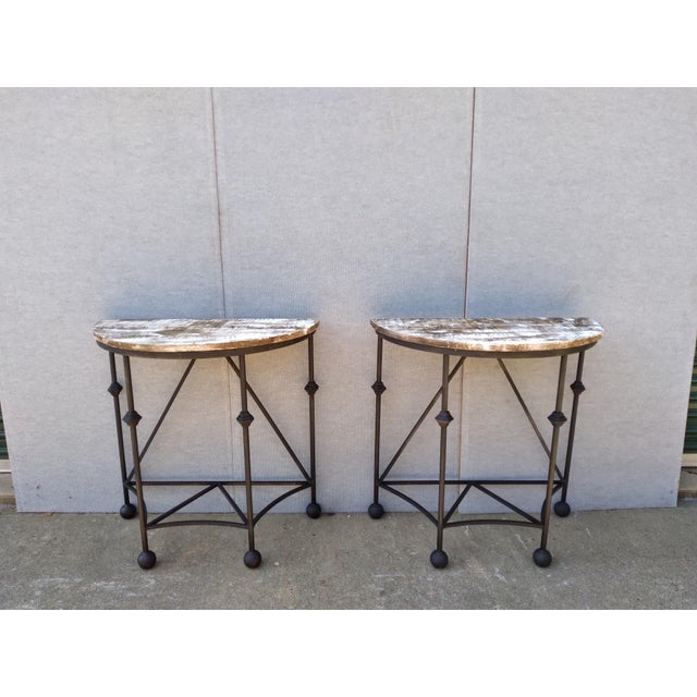 32" Classic Iron Demilunes With Rustic Tops - a Pair For Sale In Raleigh - Image 6 of 6