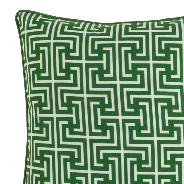 100% weatherproof fabric outdoor geometric grass green pillow. Piping around edges and hidden zipper with removable...
