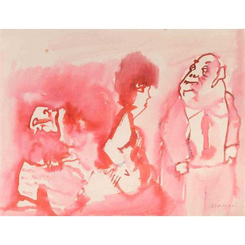 Mino Maccari, He Says he was Martirano's Lover and Wants\., 1970s, Watercolor on Paper For Sale