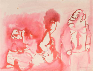Mino Maccari, He Says he was Martirano's Lover and Wants\., 1970s, Watercolor on Paper