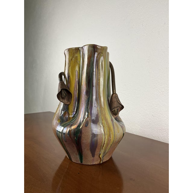 Metal Art Nouveau Ceramic and Metal Vase, 1940s For Sale - Image 7 of 9
