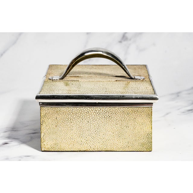 English Edwardian Antique Shagreen Leather Sterling Silver Cigar Box Tobacciana For Sale - Image 15 of 16
