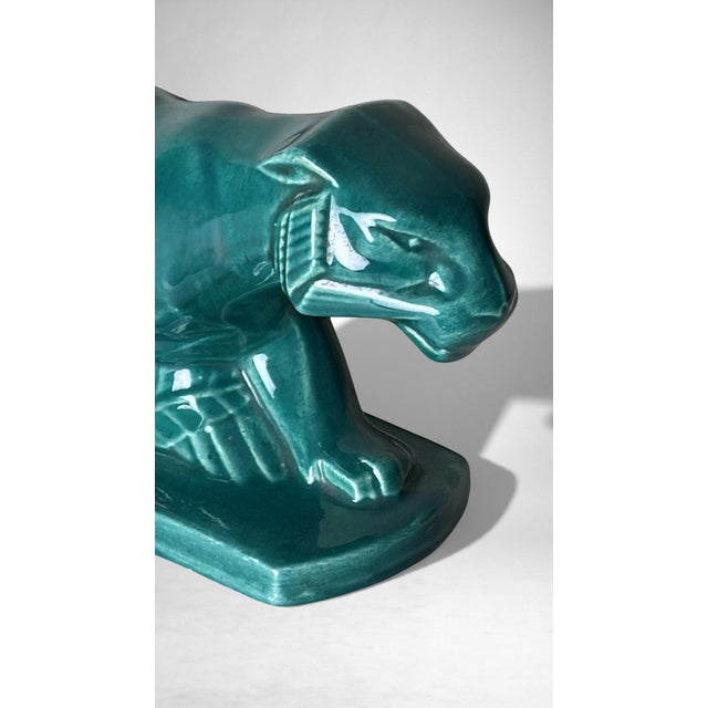 Green Mid 20th Century Art Deco Saint-Clément Style Panther France Green-Glazed Ceramic For Sale - Image 8 of 18