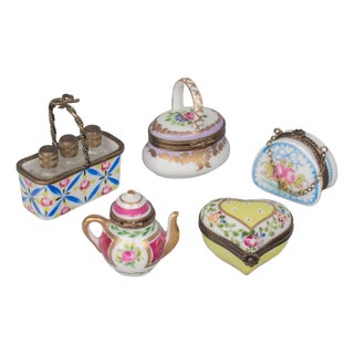 Limoges French Hand Painted Porcelain Boxes, Set of 5 For Sale