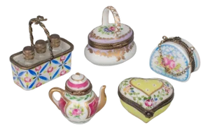 Limoges French Hand Painted Porcelain Boxes, Set of 5