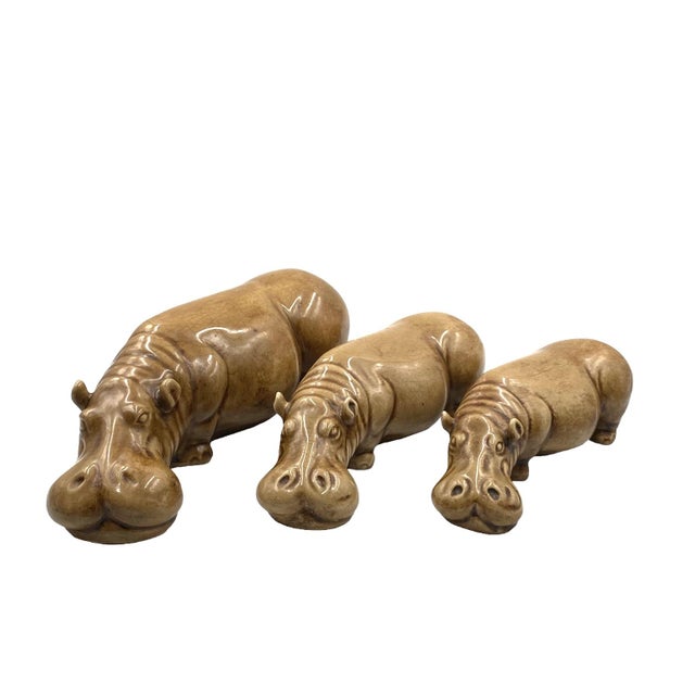 1950s Mid-Century Set of 3 Ceramic Hippos, Zaccagnini Italy For Sale - Image 9 of 12