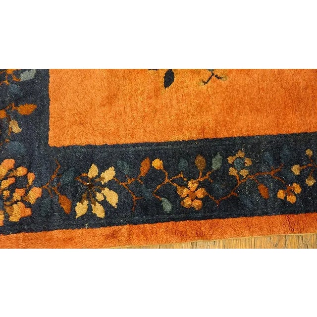 Textile 1920s Pairs Orange Field Orange Antique Chinese Peking Knotted Wool Small Rugs For Sale - Image 7 of 14