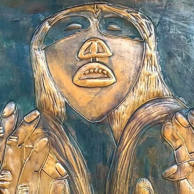 Vintage Signed Hand Hammered Copper Face For Sale - Image 14 of 14