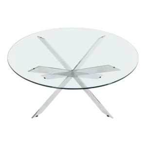 Heavy Chrome Jacks Style Spikes Base Round Glass Top Coffee Table