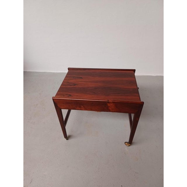 Fully restored Danish rosewood sewing table, 1960s Well designed and well crafted Danish sewing table with caned basket, a...