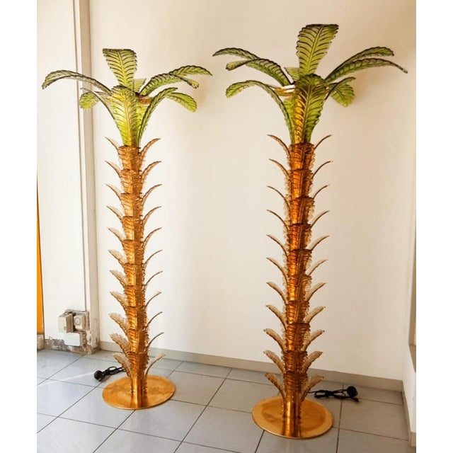 Palm Tree Floor Lamps in Brass & Murano Glass, Set of 2 For Sale - Image 5 of 17