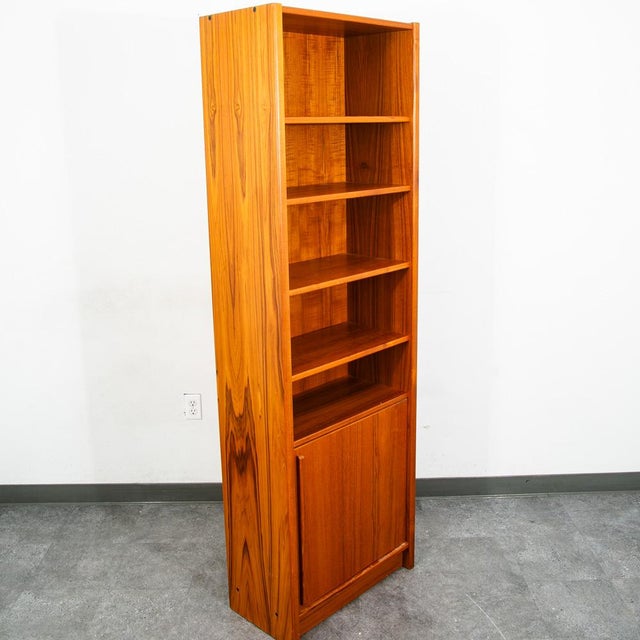 Mid Century Danish Modern Bookshelf Cabinet Teak Shelves Cabinet Doors Wood MCM For Sale - Image 4 of 12