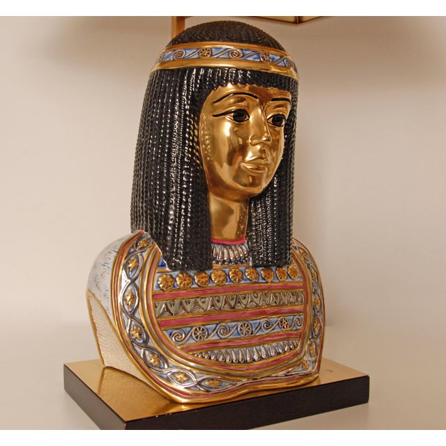 Gold Italian Table Lamps Capodimonte Porcelain King Tut and Cleopatra Gold - A Pair For Sale - Image 8 of 17