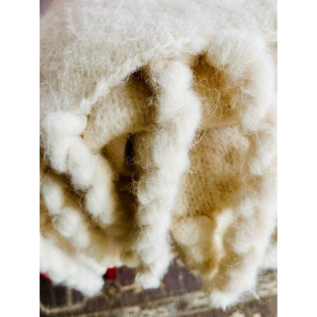 Vanilla Plush Alpaca Throw Blanket With Braided Tassel Fringe - Vanilla | Made in Peru For Sale - Image 8 of 9