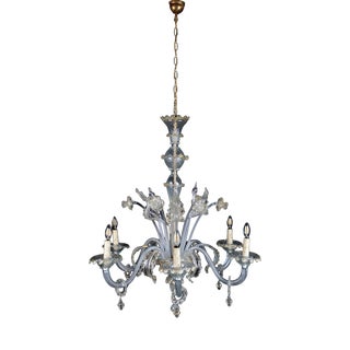 Venetian Murano Glass 6-Arm Chandelier For Sale