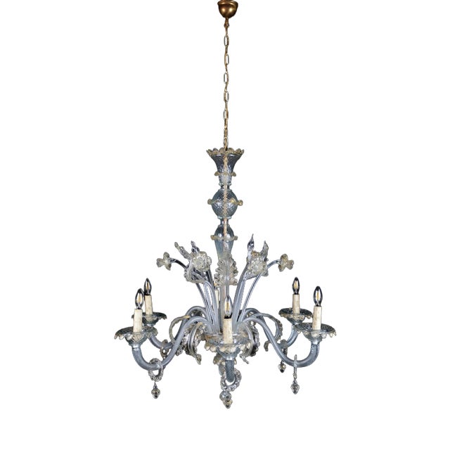 Venetian Murano Glass 6-Arm Chandelier For Sale