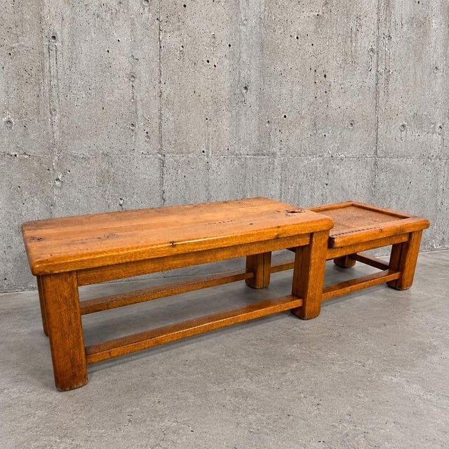 2000 - 2009 French Brutalist Oak Leveled Side Table, 1950s For Sale - Image 5 of 5