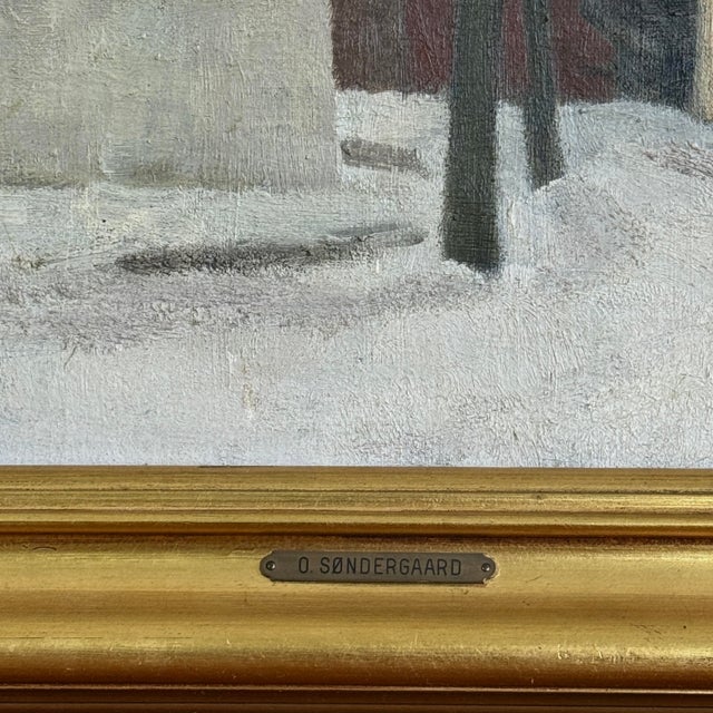 Folk Art Ole Søndergaard - Modernist Winter City Landscape, Signed (1940, Oil on Canvas) For Sale - Image 3 of 8