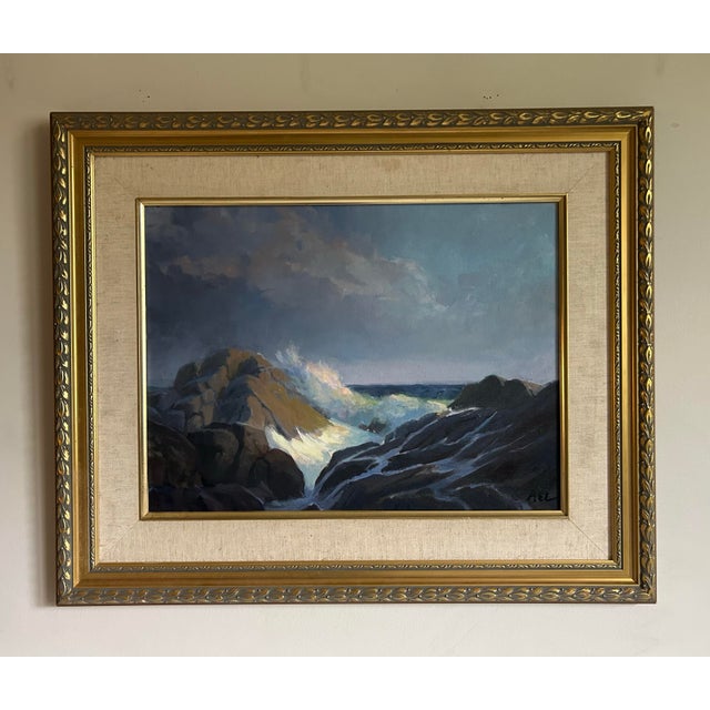 1980s Vintage Original Realistic Seascape Oil Painting in Gold Frame For Sale - Image 5 of 6
