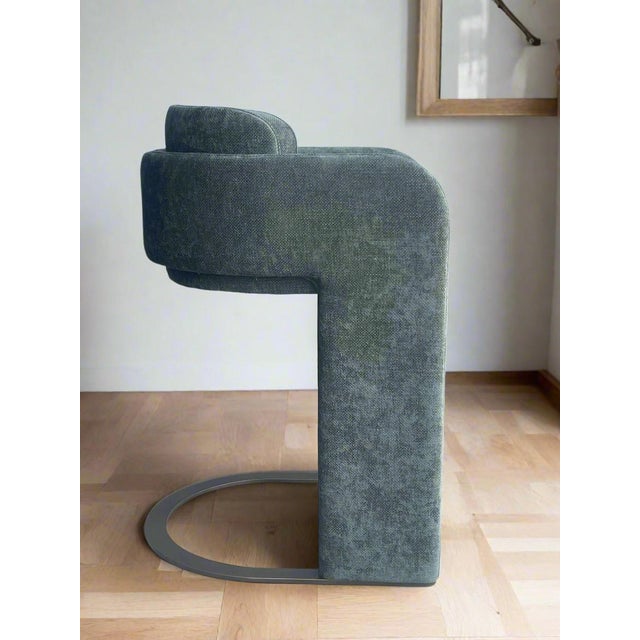 Contemporary Indigo Upholstered Counter Chair in Green with Brass Base For Sale - Image 3 of 6