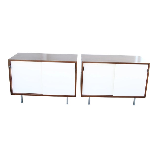 1960s Knoll Leather Handle Cabinet - Set of 2 For Sale