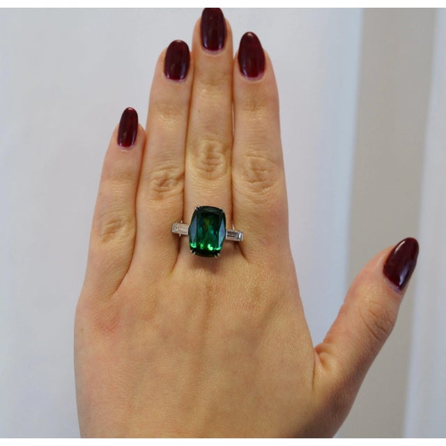 12.68 Carat Zoisite Green Tanzanite & Diamond Ring in Platinum 950 | IGI Certifi, Size 7 For Sale - Image 4 of 12