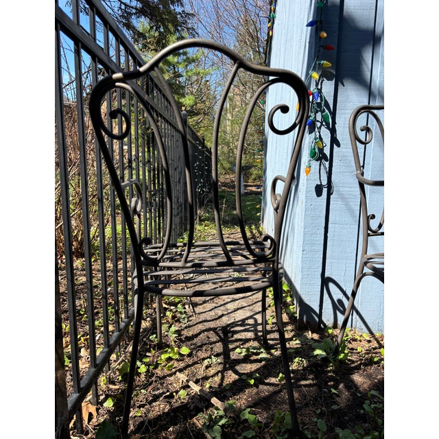 Gray Patio Set Tile Top Table and 4 Chairs Wrought Iron For Sale - Image 8 of 13
