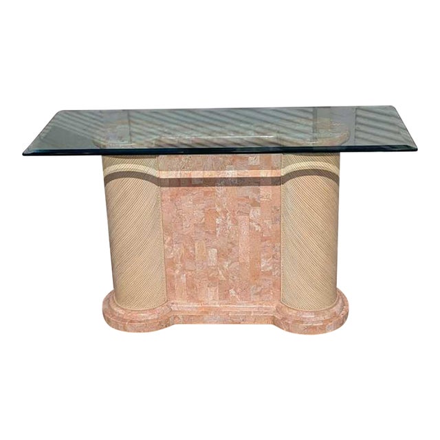 Postmodern Tessellated Stone and Glass Console Table, 1980s, Marble For Sale