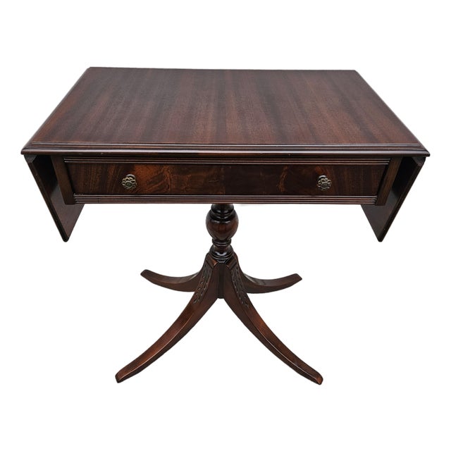 Mahogany Pedestal Drop Leaf Side Table For Sale