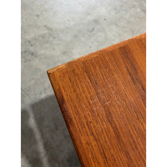 Large Mid Century Modern Danish Teak Bench With Pull Out Tray For Sale - Image 10 of 12