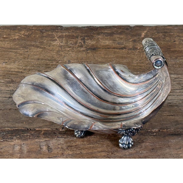 Antique English Silver Plate Shell Form Compote / Serving Dish on Paw Feet For Sale In Providence - Image 6 of 12
