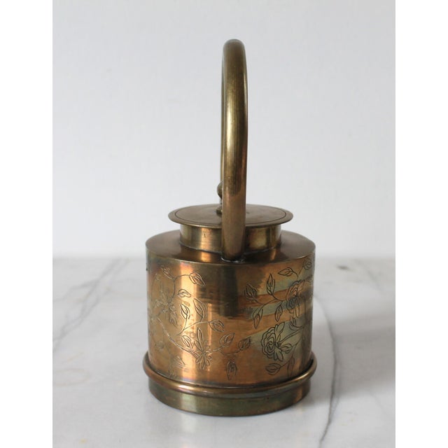 Vintage Chinese Brass Tea Pot W/ Floral Motif For Sale In Milwaukee - Image 6 of 10