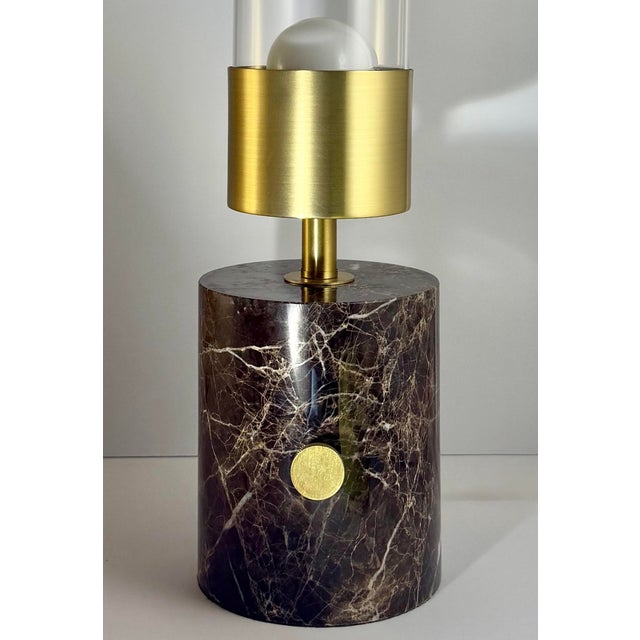 This unique vintage table lamp features precisely-cut Dark Emperador Italian Marble, which was made popular in luxury...