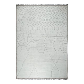Light Ivory Cream Modern Tribal Hand-Knotted Wool Berber Rug Carpet For Sale