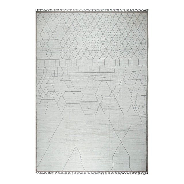 Light Ivory Cream Modern Tribal Hand-Knotted Wool Berber Rug Carpet For Sale