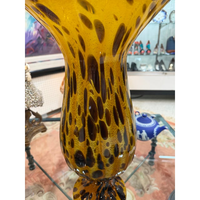 Mid-Century Modern Murano Italy Hand Blown Art Glass Leopard Print Massive Vase 20.5in For Sale - Image 3 of 5