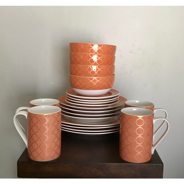 Ceramic Gilt Coral Chain Design Mid Century Modern Full China Set With - Service for 4, Total 24 Pieces For Sale - Image 7 of 8