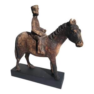 Colonial Era Hand Carved Wooden Horse and Rider
