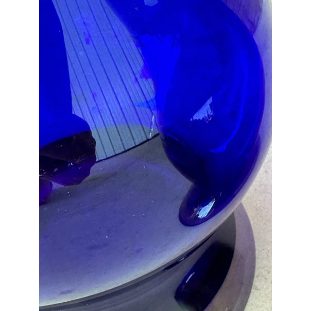 1980s Vintage Hand Blown Cobalt Blue Vases-Pair For Sale - Image 5 of 11