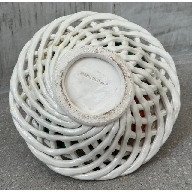 White Vintage 1970’s Italian Ceramic, Majolica Fruit Basket, in the Style of Bassano For Sale - Image 8 of 12
