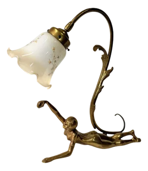 Vintage Art Deco Bronze Nude Lady Lamp, 1930s