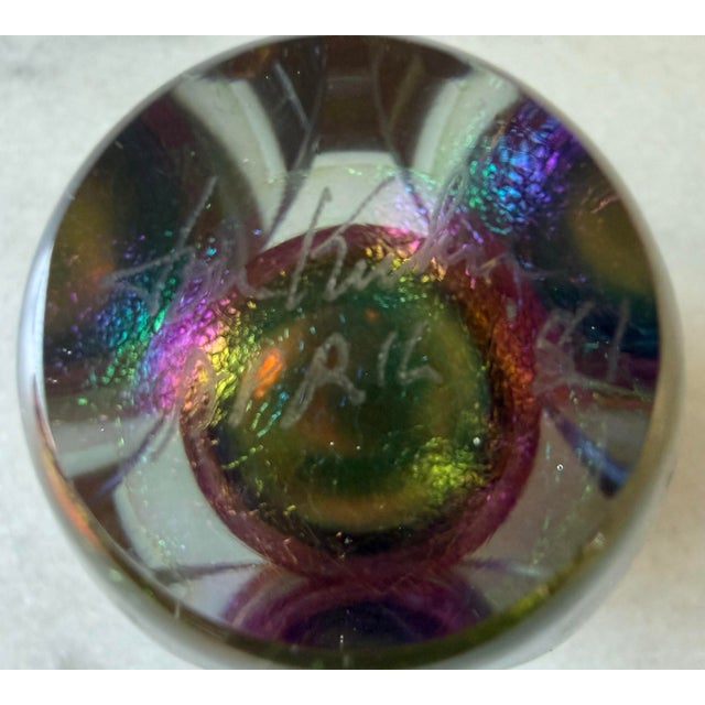 Vintage Jon Kuhn Iridescent Glass Art Small Vase For Sale - Image 11 of 11
