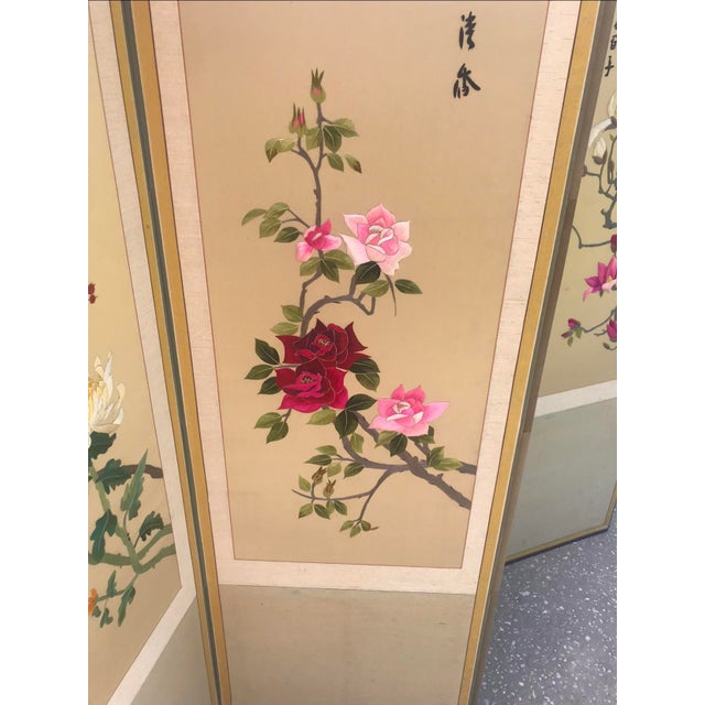 Vintage Asian 6Panel Embroidered Silk Folding Screen Room Divider