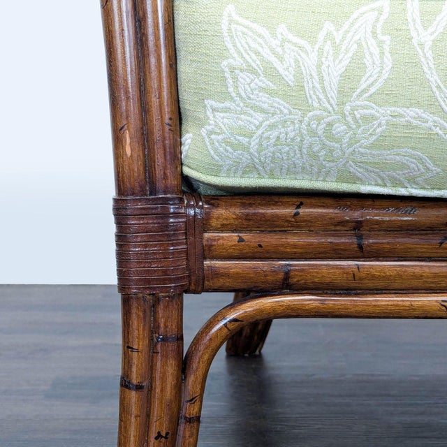 Rattan Lounge Chair With Floral Green Cushions For Sale In San Francisco - Image 6 of 10