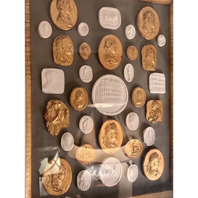 Neoclassical Revival Parcel Gilt and Painted Shadow Box Frame With Grand Tour Gilded & Plaster Intaglio Set For Sale - Image 11 of 11